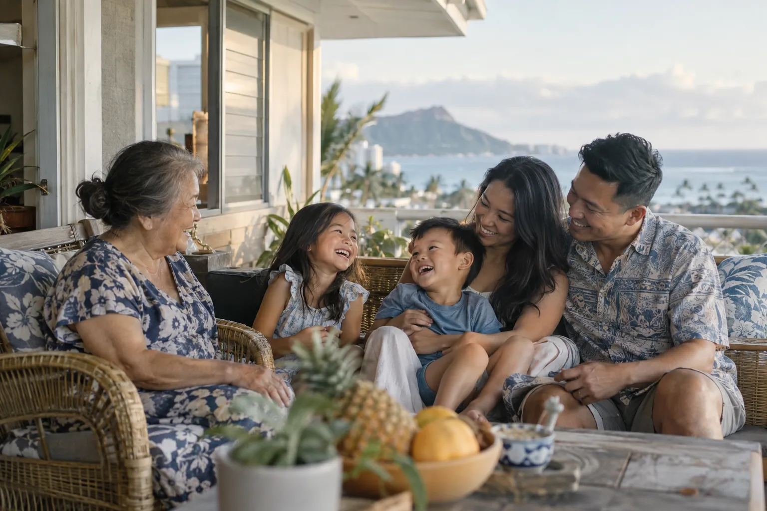 Một gia đình người Mỹ gốc Việt quây quần trên hiên nhà ở Honolulu